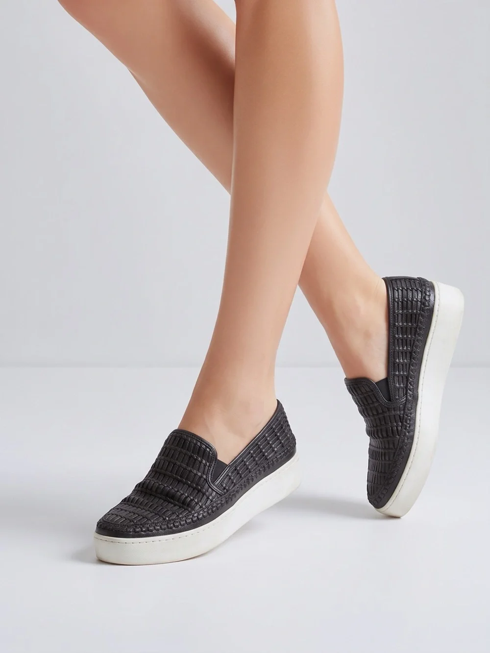Vince quiet luxury chic leather Stafford Woven Platform Slip-On Sneakers